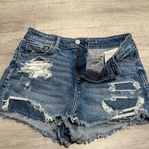 American Eagle Outfitters Blue Distressed Jean Shorts